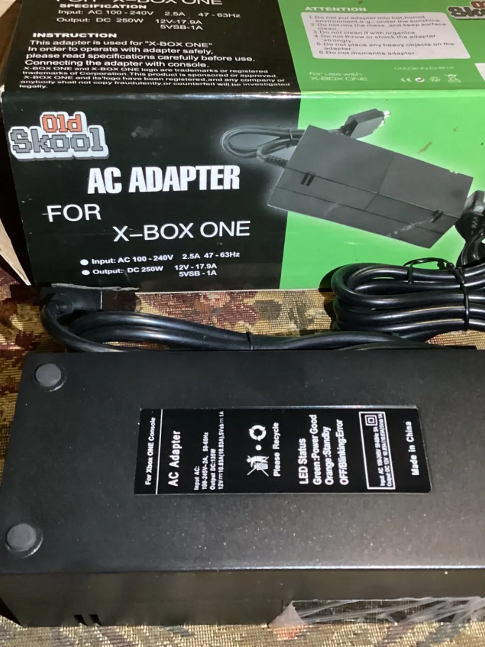 Old Skool AC Adapter Charger Power Supply for Microsoft Xbox One with Box
